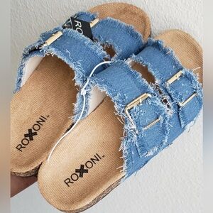 Roxoni Women's Comfort Flat Sandals Double Buckle Adjustable Straps Sz 9 New